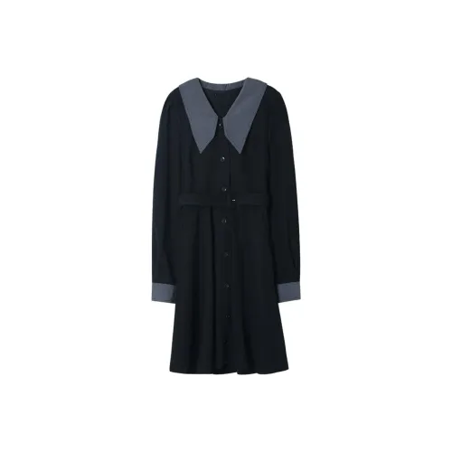 GUIER Королевский синий Женские Длинные Платья с длинными рукавами