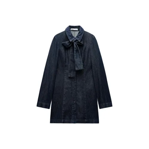 ZARA Trf Индиго Женские Длинные Платья с Рукавами