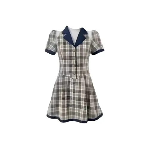 KEAB Короткий рукав Платье Женское Синий Коричневый