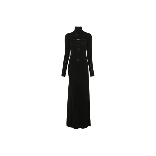 VERSACE JEANS COUTURE FW24 Длинное платье с длинным рукавом женское черное