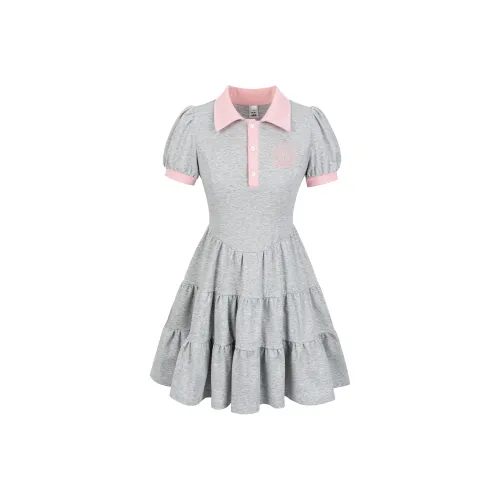 9 Кошка Лакомства Палочки Короткий рукав Платье Женское Серое