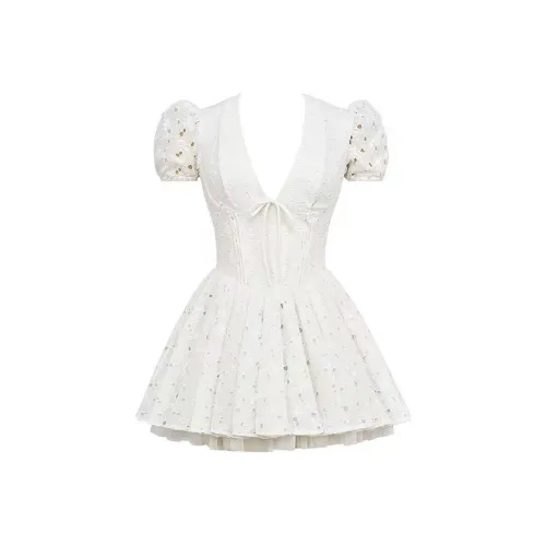 SECFLY OFFICIAL Короткий рукав Платье Женское Белое