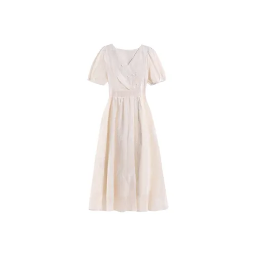 RTNH Короткий рукав Платье Женское Абрикосовое