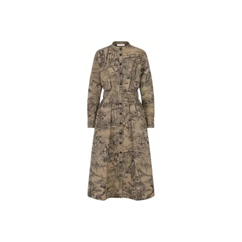 DIOR Бежевые Женские Длинные Платья с Рукавами