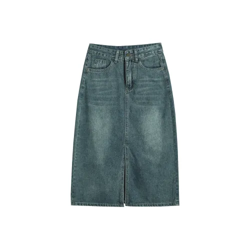 Розовый деним длинная юбка женский ностальгический синий