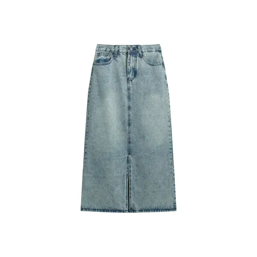 Frustration Garden Denim Long Skirt Women's Blue