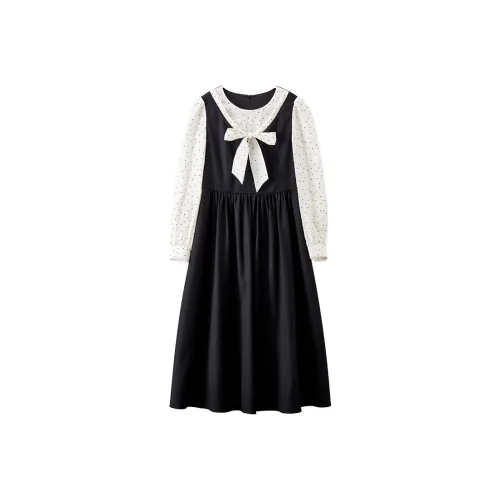 XIANGYING Длинное платье с длинными рукавами женское черное