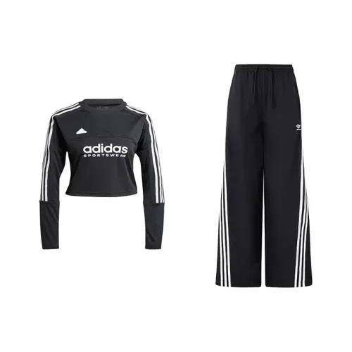 Adidas Набор Черный топ + Черные брюки Женские Повседневные костюмы
