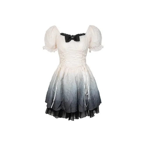 XIAOJUCHUANLI Короткий рукав Платье Женское Черный градиент