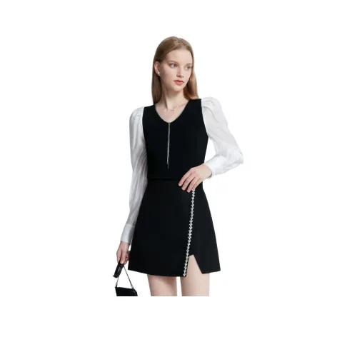 Caroline Длинный рукав Платье Женское Черный Белый