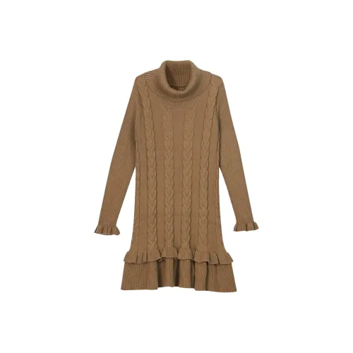 SNBL Длинное платье с длинным рукавом женское кофейного цвета