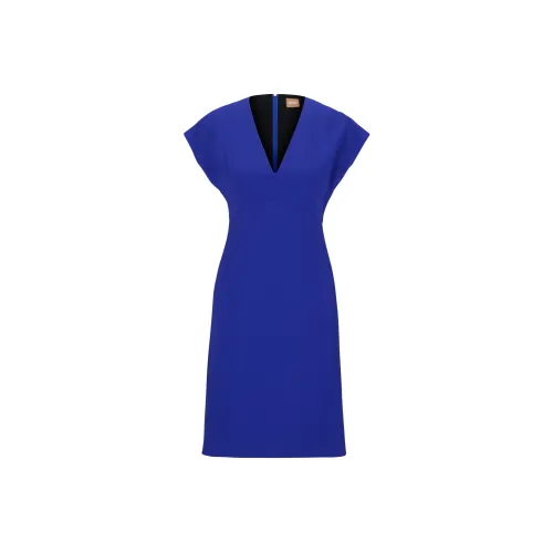 Hugo Boss Облегающий крой V-образный вырез Платье с короткими рукавами Без рукавов Платье Женское Синее