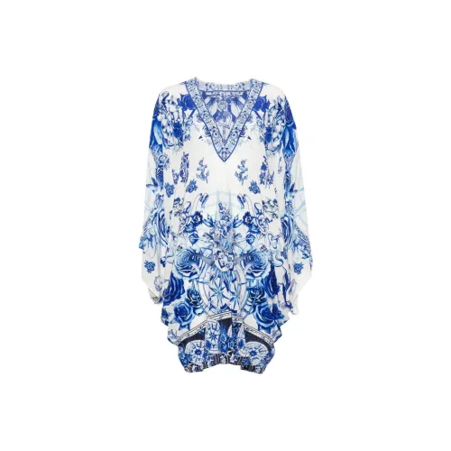 CAMILLA SS24 Длинное платье с длинными рукавами женское синее