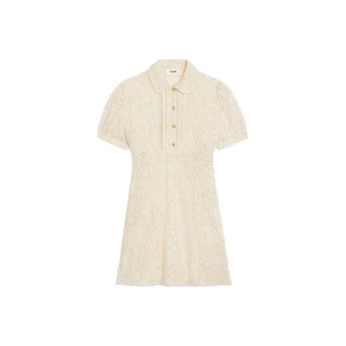 CELINE Короткое платье с короткими рукавами женское бежевый
