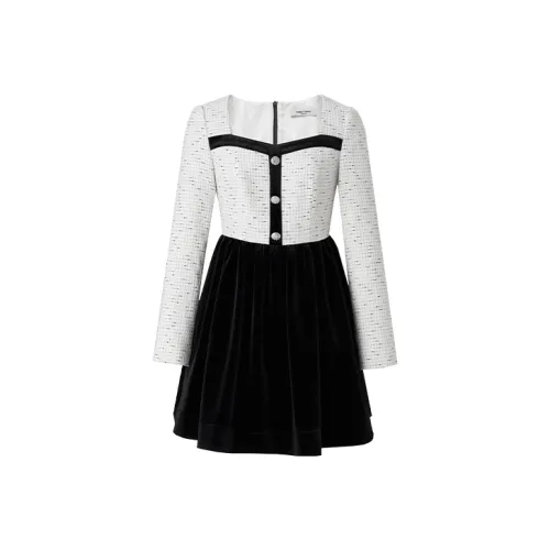 TAMMY TANGS Черное/Белое Женское Длинное Платье с Рукавами