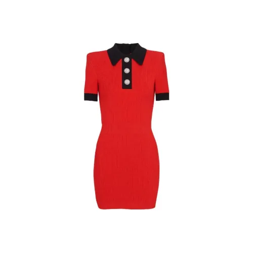 BALMAIN Red Женские Короткие Платья с Рукавами