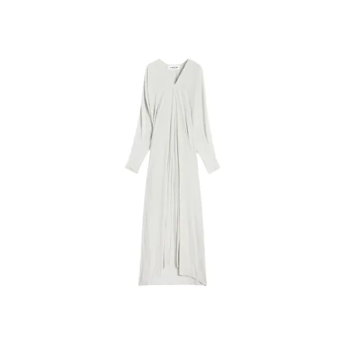 Lanvin SS24 Длинное платье с длинными рукавами женское серо-зеленое