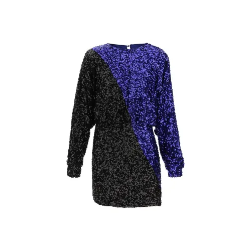 Rotate Длинное платье с длинными рукавами женское синее