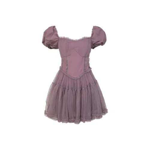 POPO.INFO Короткий рукав платье женское фиолетовое