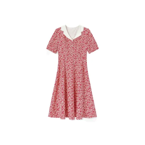 EICHITOO Короткий рукав платье женское красный отделка