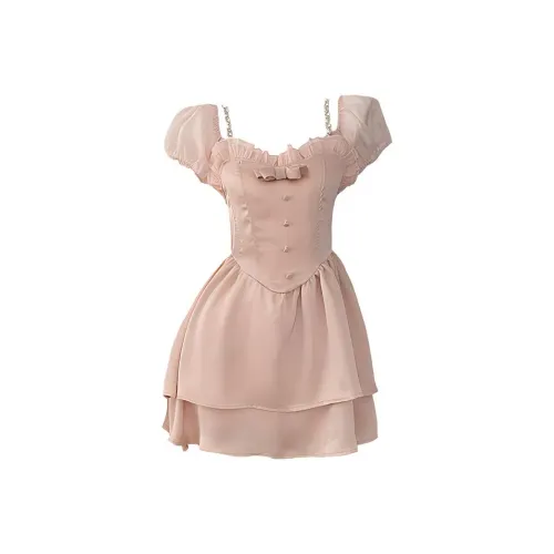 / Jenny Розовые цветы Женские Короткие Платья с Рукавами