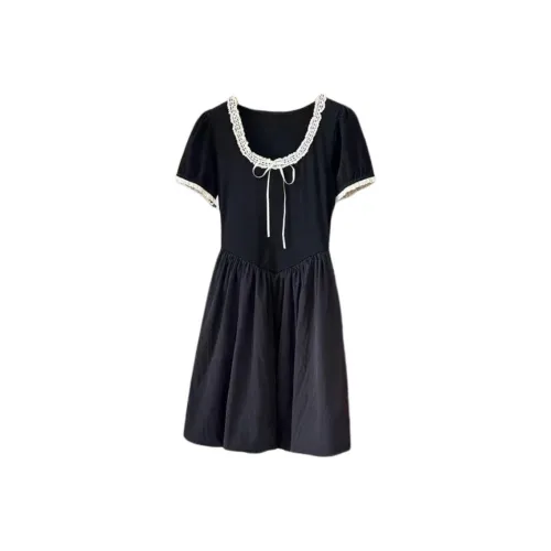 KEAB Короткий рукав Платье Женское Черное