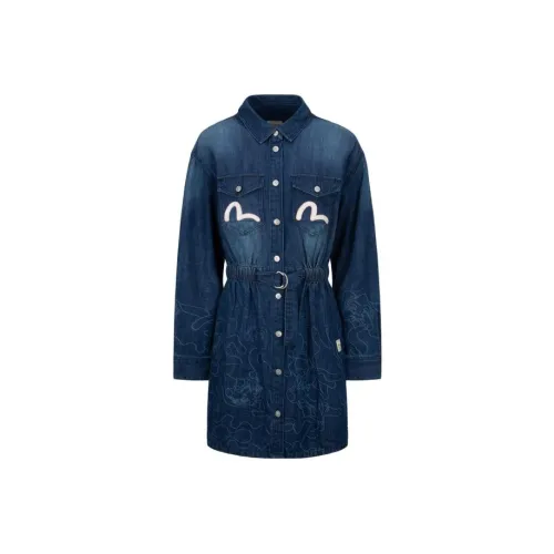 EVISU Длинное платье с длинными рукавами женское джинсовый синий