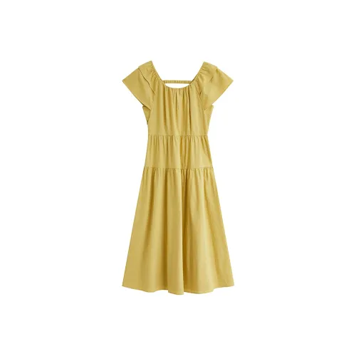 Inman Короткий рукав Платье Женское Оранжевый Желтый