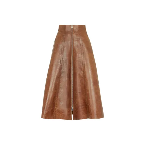 FENDI FW24 Кожа Длинная Юбка Женская Коричневая
