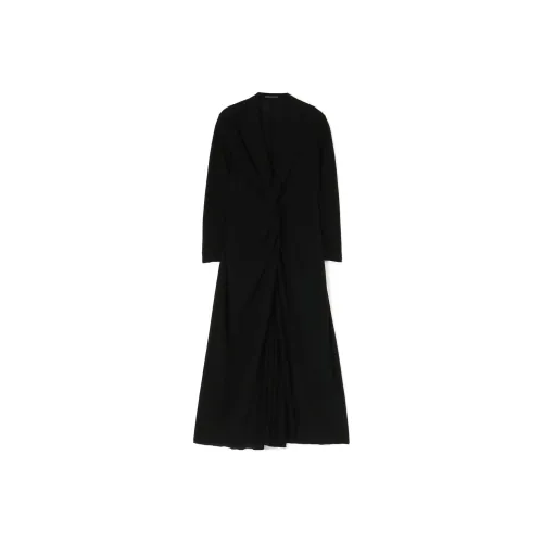 Yohji Yamamoto Черные Женские Длинные Платья с Длинными Рукавами