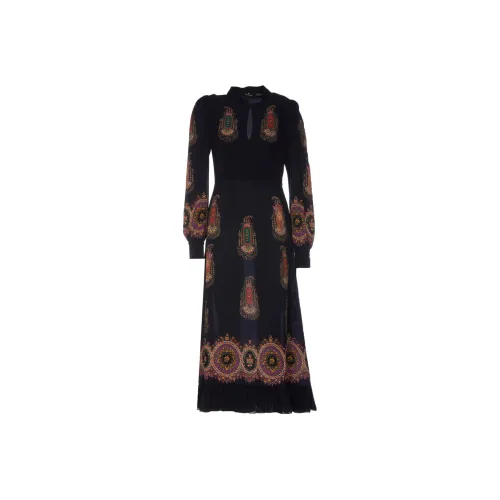 ETRO Черное Женское Длинное Платье с Рукавами