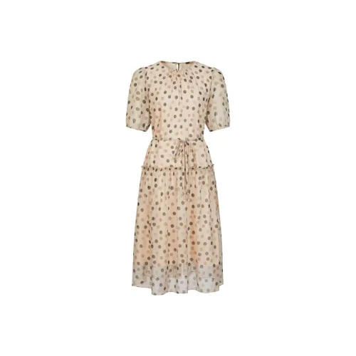 JZ. ANNAKRO Короткий рукав Платье Женское Цветочное Светлый Бежевый