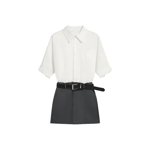 SECFLY OFFICIAL Короткий рукав Платье Женское Белое и Серое