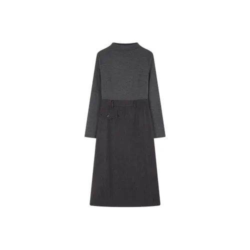 IHIMI Длинное платье с длинными рукавами женское темно-серое