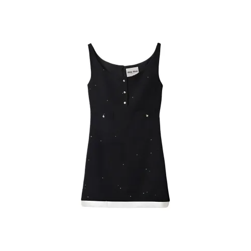 MIU MIU Блёсточный буле мини платье без рукавов женское черное