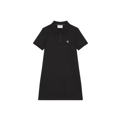 Calvin Klein Черные Женские Короткие Платья с Короткими Рукавами