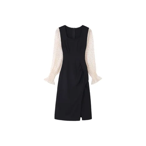 Icicofficial Длинное платье с длинными рукавами женское черное