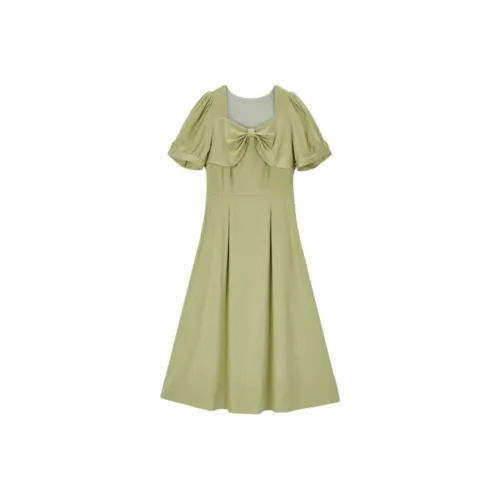 EICHITOO Короткое платье с короткими рукавами женское средний зеленый