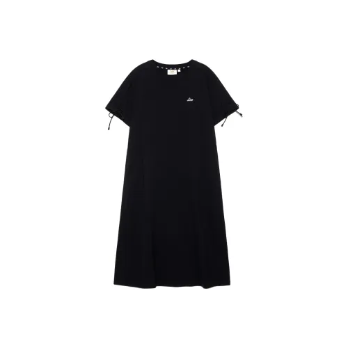 Ли совместный модель Короткий рукав Платье Женское Черное