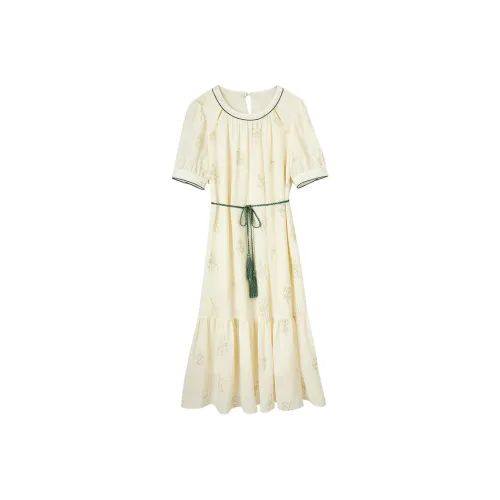 SENTUBILA Короткий рукав Платье Женское Абрикосовое