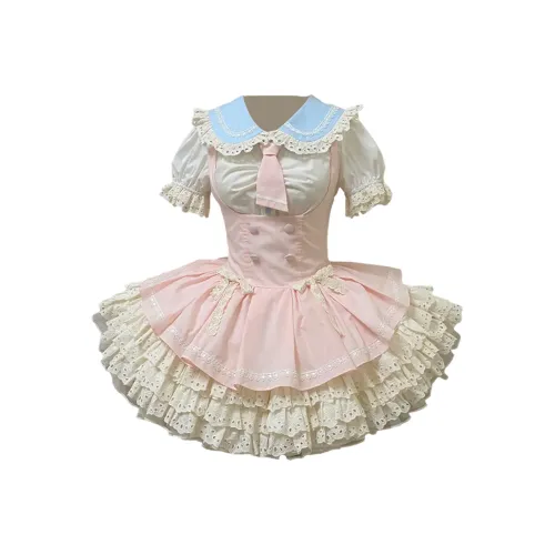 FLIM Короткий рукав Платье Женское Розовое