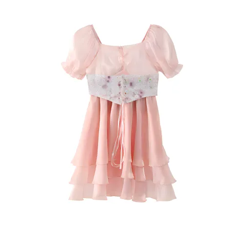 ONE PASS STUDIO Короткий рукав Платье Женское Розовое