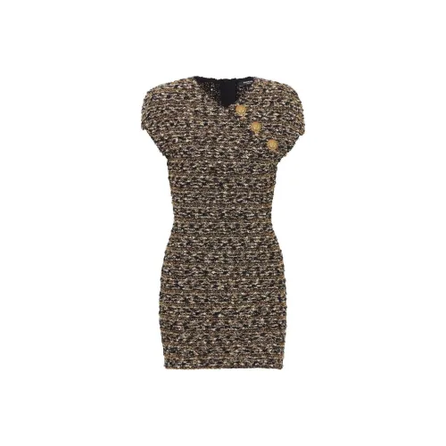 BALMAIN Короткое платье с короткими рукавами женское золотое