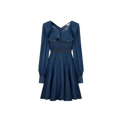 JORYAweekend Длинное платье с длинными рукавами женское синее