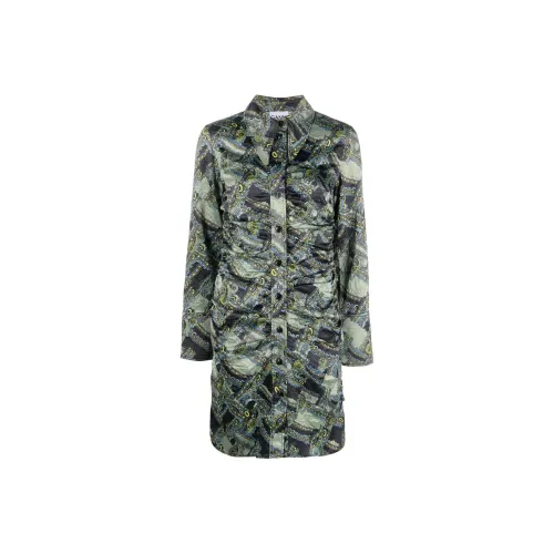 GANNI Зеленое Женское Длинное Платье с Рукавами