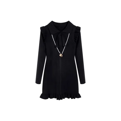 Ice cream and whale Pearl Dress + Pearl Chain Женские Длинные Рукава Платья