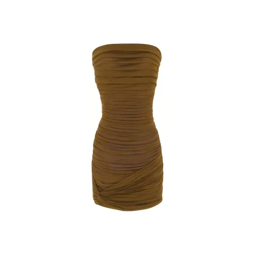 SAINT LAURENT Платье с оборками без рукавов из тулля женское оливково-зеленый