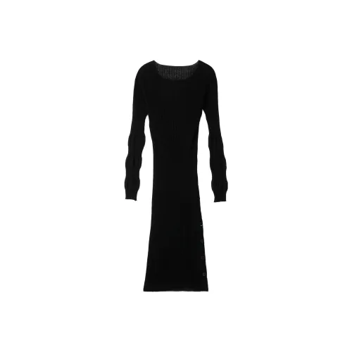 Yohji Yamamoto Черные Женские Длинные Платья с Длинными Рукавами