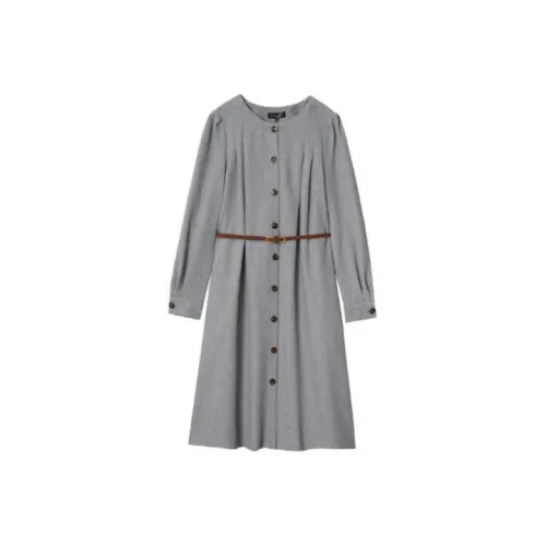 OUNIXUE Серый Женские Длинные Платья с Рукавами