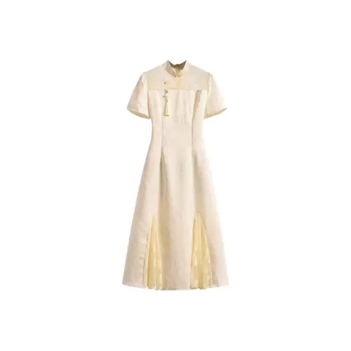 PUREIDOL Короткий рукав Платье Женское Абрикосовое